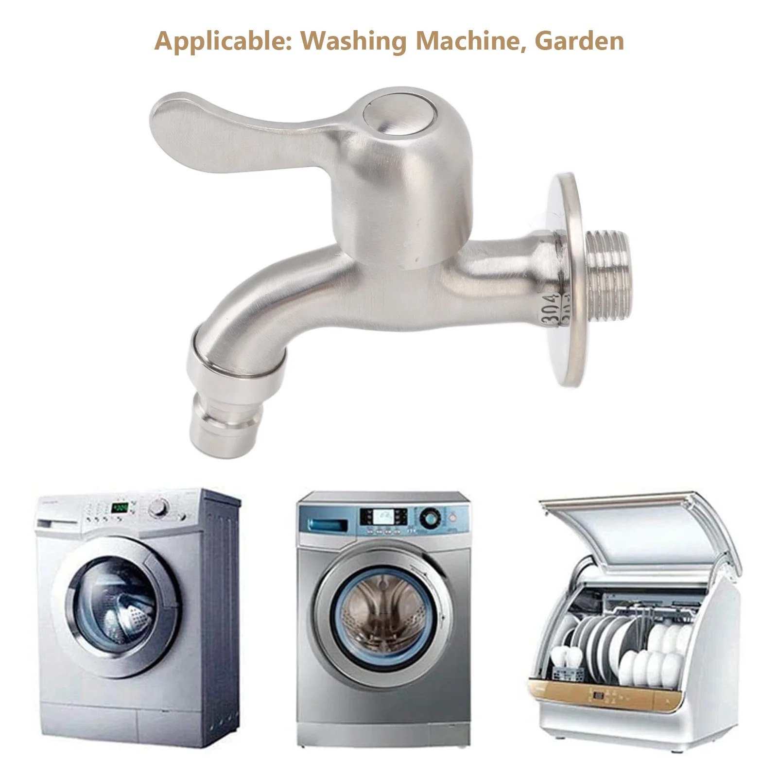 G1/2 Washing Machine Tap, Leakage Proof Cold Water Stainless Steel Wall Mounted Faucet for Garden Kitchen Washing Machine Faucet