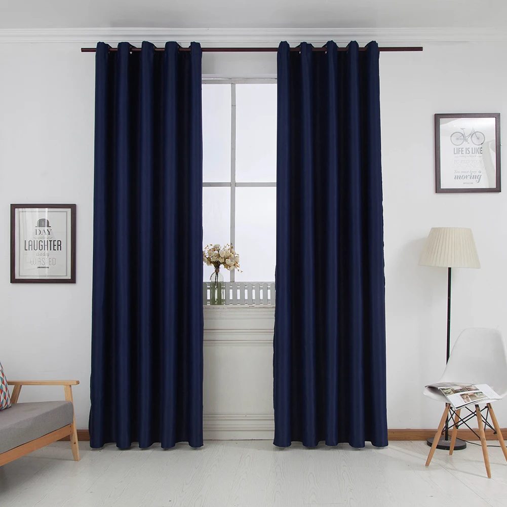 Solid Colour Blackout Curtain Elegant Drape for Home Hotel Decoration 1PC (Punching Version) 100X250CM