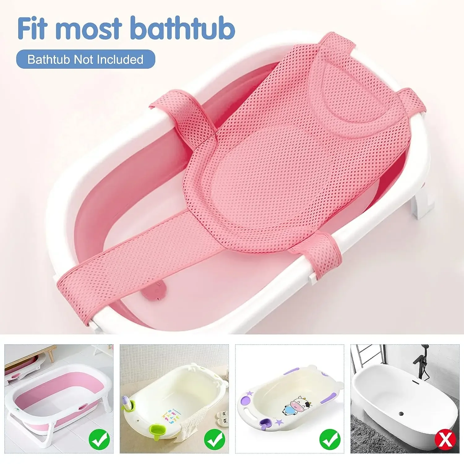 Baby Bath Cushion Pad, Newborn Bathtub Mat, Infant Bath Supporter Net, Baby Bathtub Pillow, Nonslip Floating Bathing Tub Seat