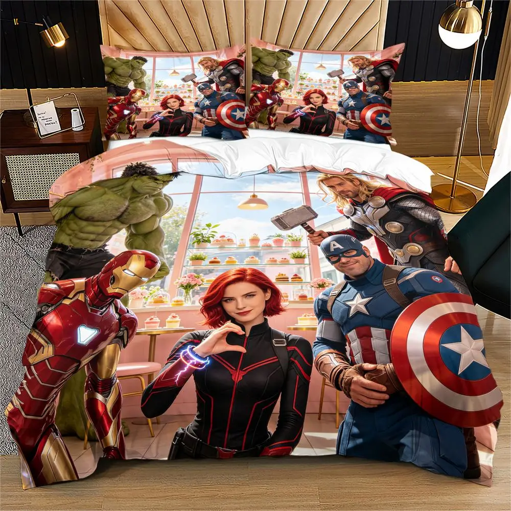 Juego de funda nórdica de microfibra con estampado de cómic de superhéroes de Marvel, Iron Man, Hulk, para decoración del hogar y dormitorio de adolescentes