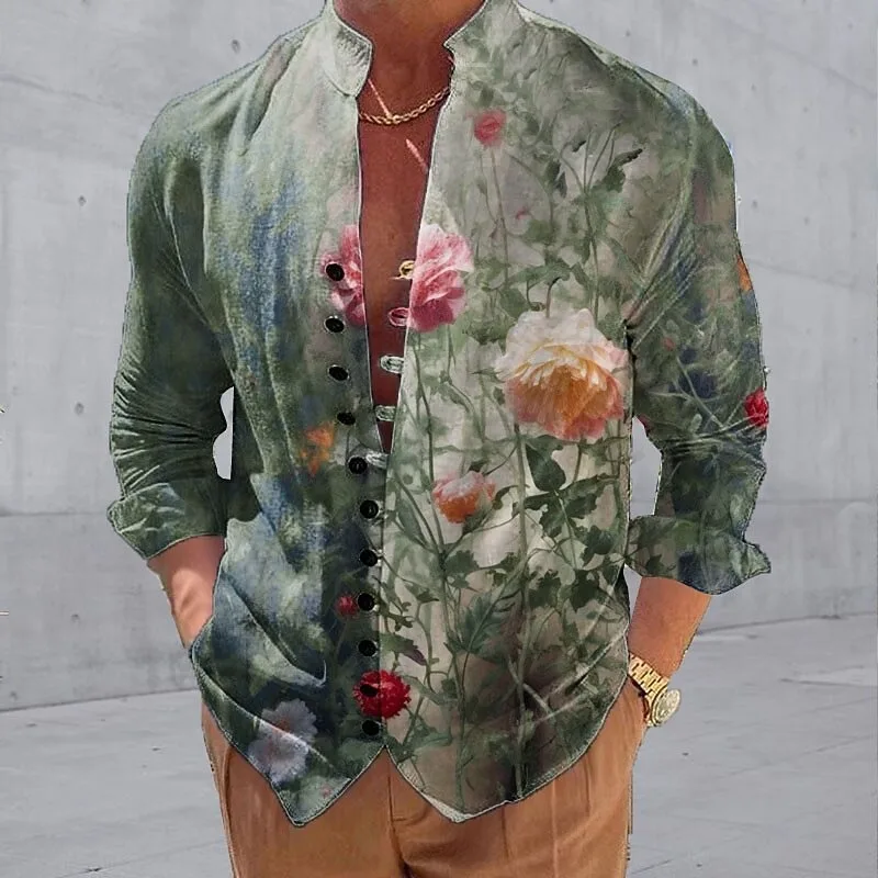 

New Personalized Art Style Oil Painting Flower 3D Printed Shirt for Men's Casual Versatile Matching Top Clothing