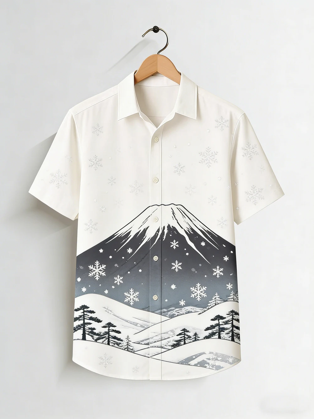 

Men's Japanese nostalgic style short-sleeved shirt Mount Crane HD printed shirt Hawaiian vacation outdoor design men's clothing