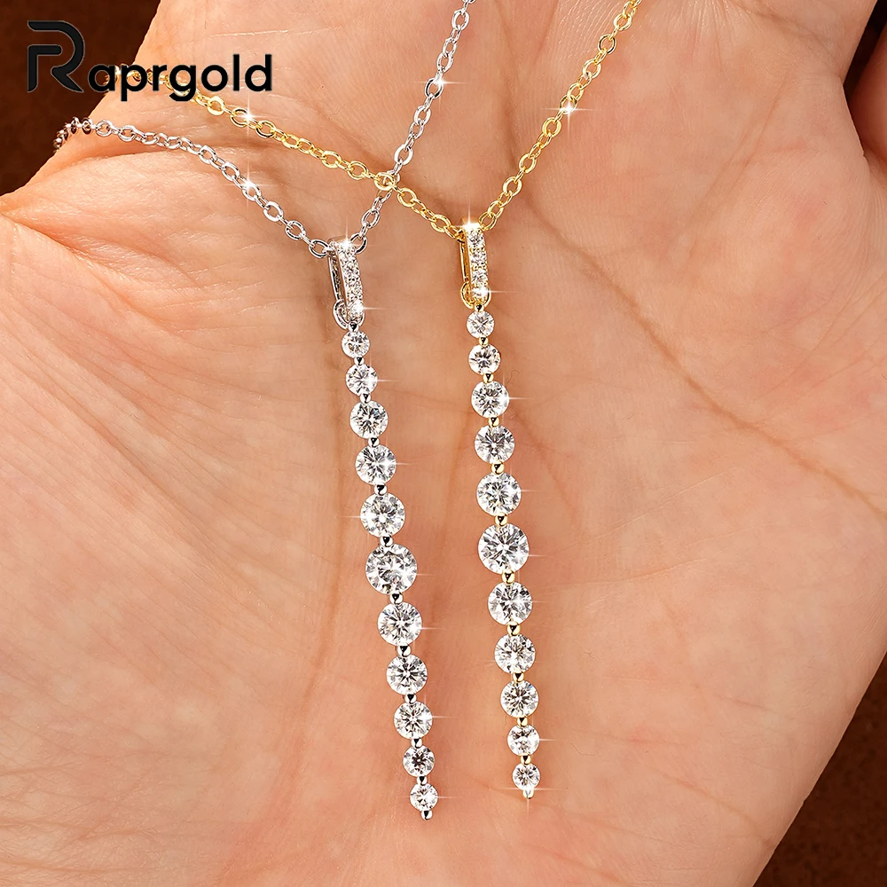 RAPRGOLD Classic D Color Morganite Design Jewelry Chains Necklace Lariat Tassel Women Pendant Necklace Date Gifts Accessory