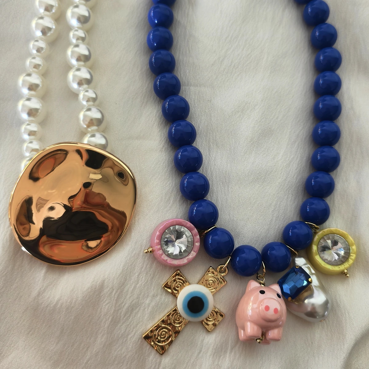 crystal stone evil eye Bear Pendant Necklace for Women Glossy Gold Plated Chunky Love Necklaces Jewelry
