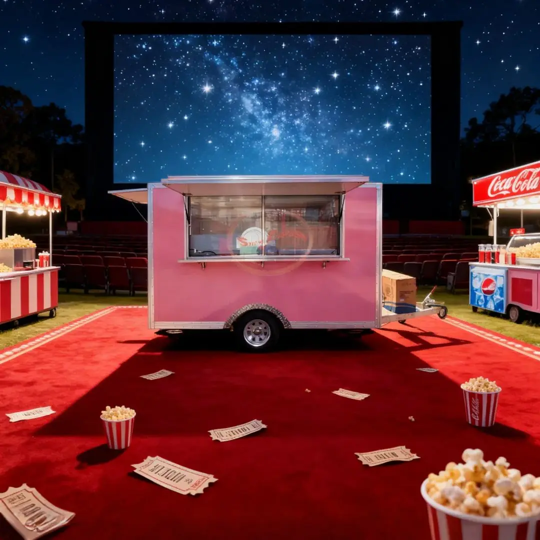 Pink Fiberglass Reinforced Plastic Mobile Food Trailer Catering Kiosk with Sink Hood for Street Snack Vending Vehicle