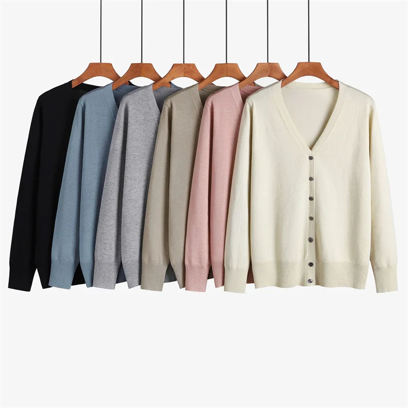 

Women Knitted Sweater Cardigan Jacket Oversize V-neck Long-sleeve Single-breasted Casual Tops Female Sweaters Coat Spring Autumn