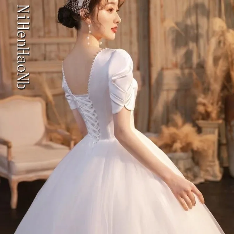 Elegancka satynowa suknia ślubna szyta na miarę, fason litery A, suknie wizytowe 2025, Vestidos De Novia Rode De Morrie