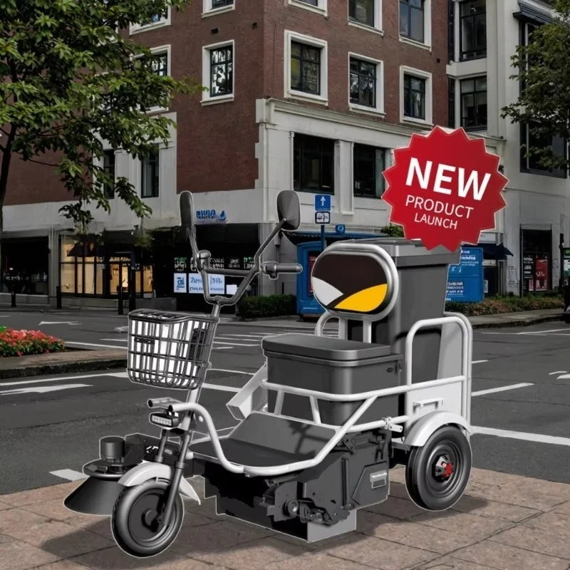 Property Street Folding Auxiliary Sweeper Electric Automatic Garbage Carrier Engine Small Sanitation Vehicle
