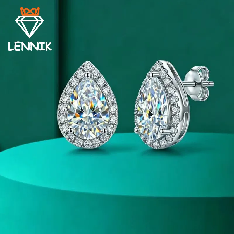 1CT2CT D Color Moissanite Stud Earrings for Women Wedding, 925 Sterling Silver 18K White Gold Plated Luxury Bridal Jewelry