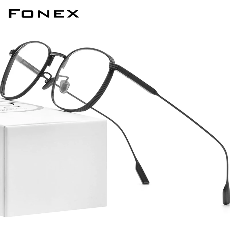 FONEX Pure Titanium Eyeglasses Frame Women Vintage Round Eye Glasses for Men New Oval Eyewear 8517