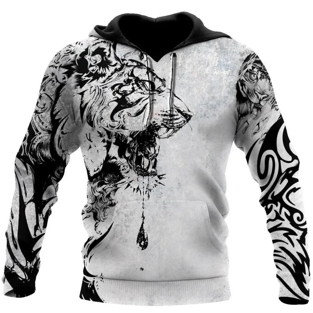 

2024 Spring and Autumn Wolf Animal Print Hoodies Men Graphic Harajuku Hooded Sweatshirt Casual New in Hoodies & Sweatshirts