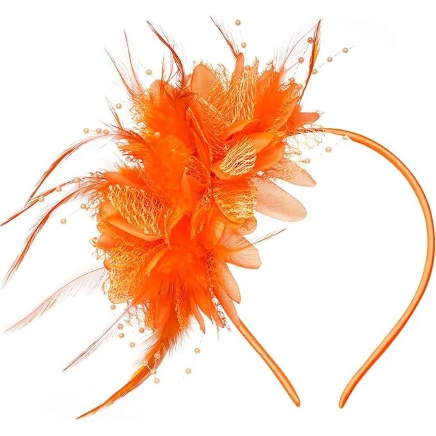 HIWIND Fascinators Hat Women Tea Party Headband Feather Pearl Flower Headband for Wedding Cocktail