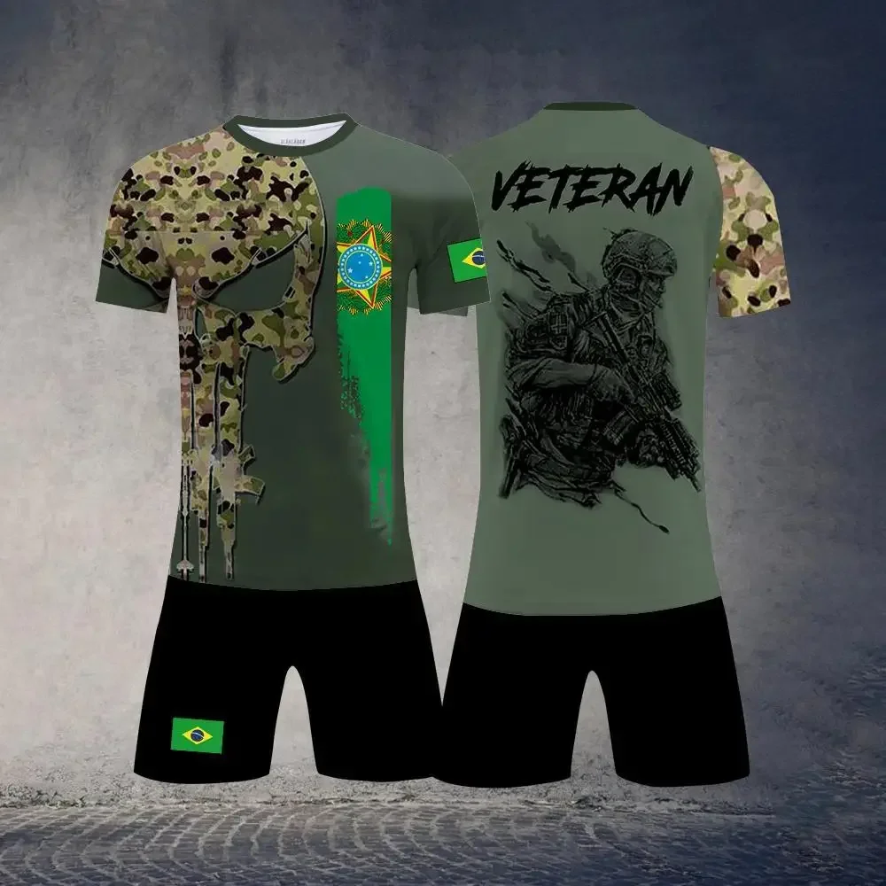 

3D Printed Brazilian Culture-themed Quick-drying Breathable Sport Men's Plus-size Summer Round-neck Set