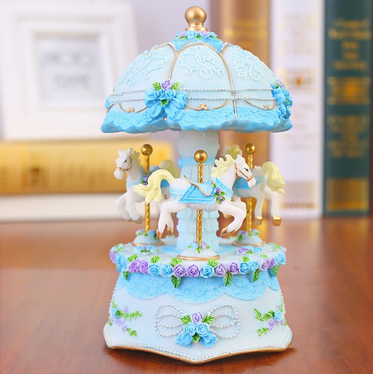 Imagem -05 - Led Light Resin Carousel Music Box para Crianças Moderno Piscando Artesanato Ornamento Aniversário Presentes de Casamento Home Desk Acessórios Decoração