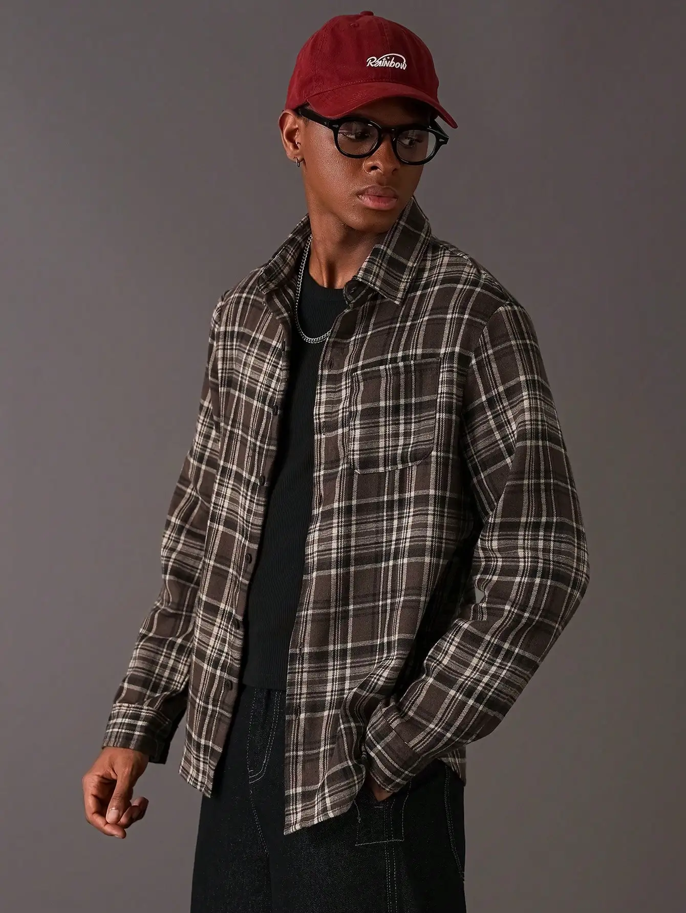 

Men's Casual Plaid Long Sleeve Button-Down Shirt in Khaki Tone