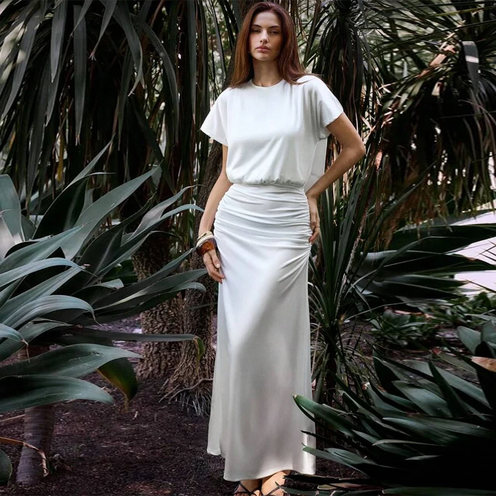 

Elegant White Jersey Evening Dress Sexy Mermaid Backless Prom Dresses Temperament O-Neck Customized Special Occasion Gowns