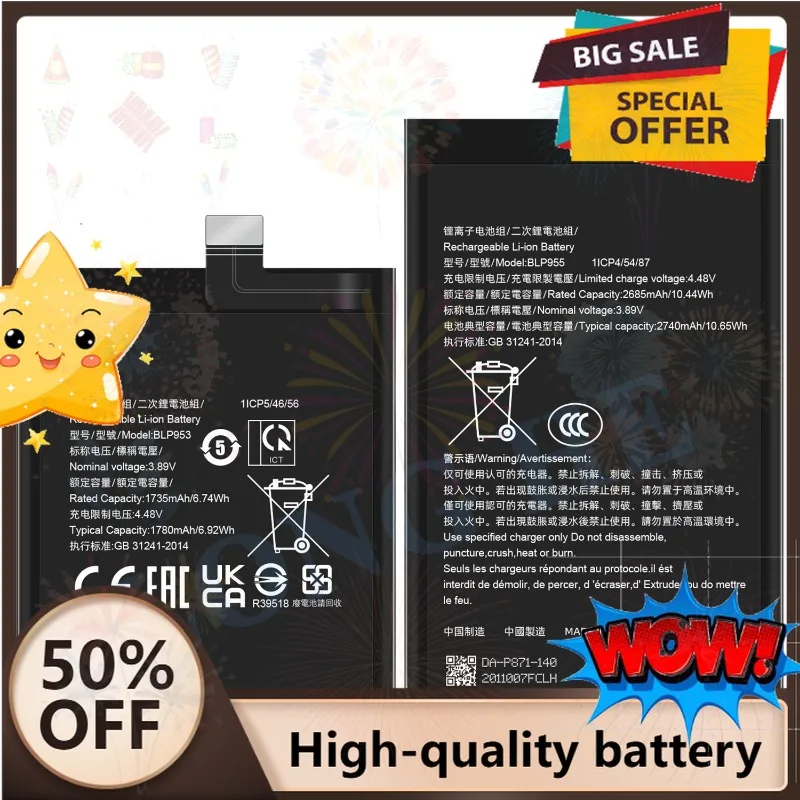 SWZY A Pair High Quality New Phone Battery BLP953 BLP955 1780mAh 3.8V For Oppo Find N2 5G Fold Phone Batteria