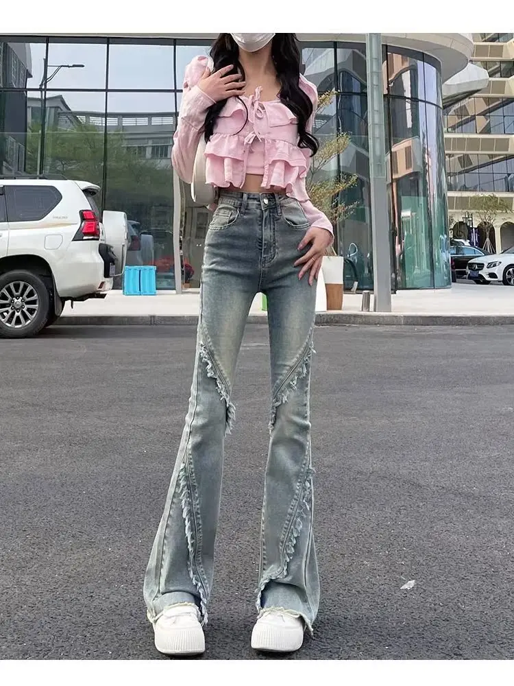 High Waist Flared Jeans Women's Spring Autumn Summer New Style Nine Points Small Size XS Slimming Long Bell Bottoms