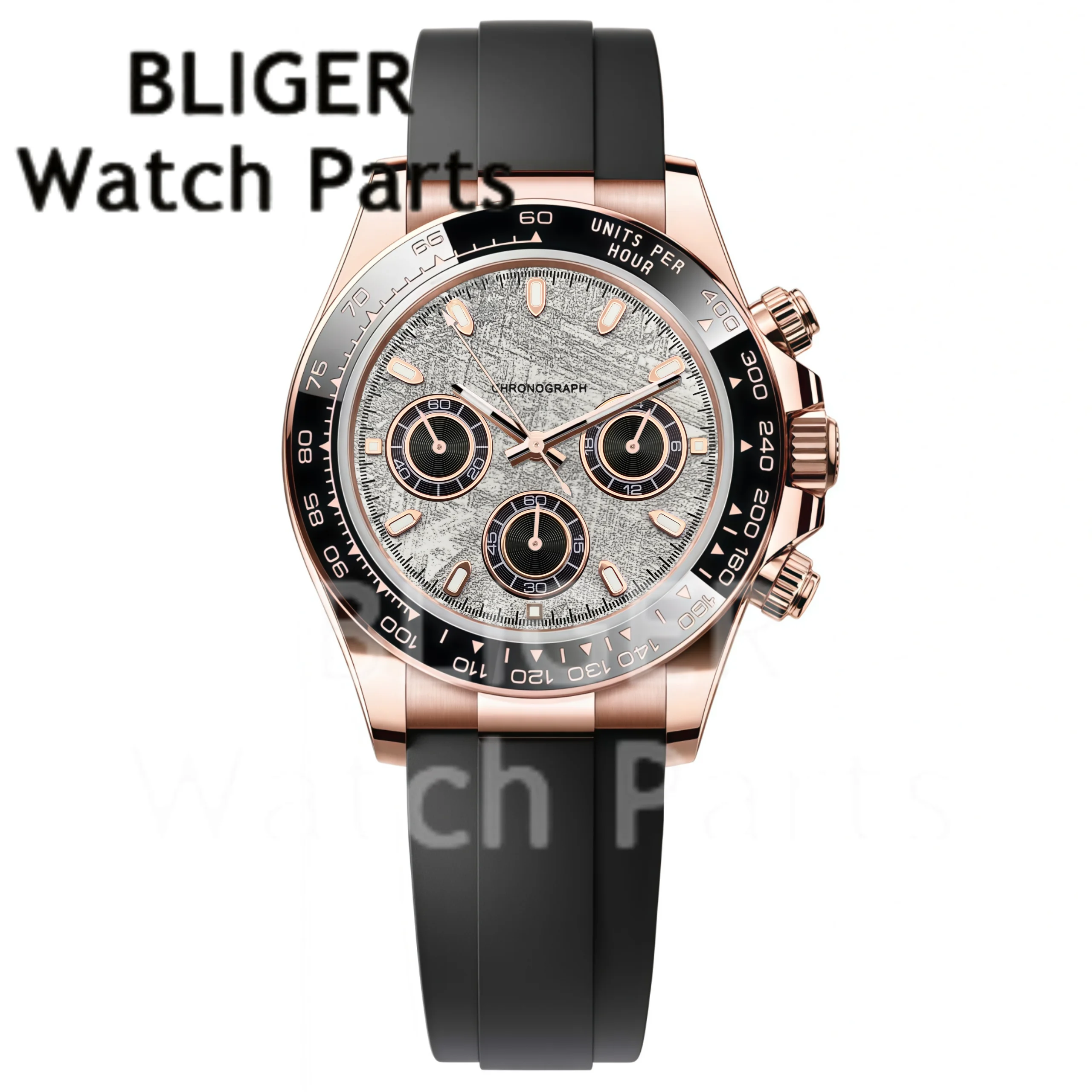 Sterile Meteorite/Black Watch Dial 39mm VK63A Chronograph Quartz Sport Watch For Men 5Bar Waterproof  Luxury Rose Gold Men Watch