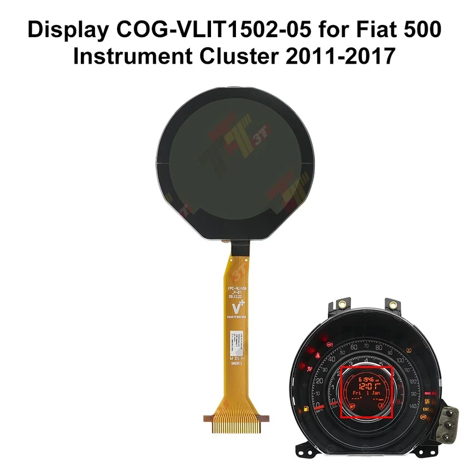 

LCD Display Screen COG-VLIT1502-05 for Fiat 500 and Abarth 500 Miles Instrument Cluster