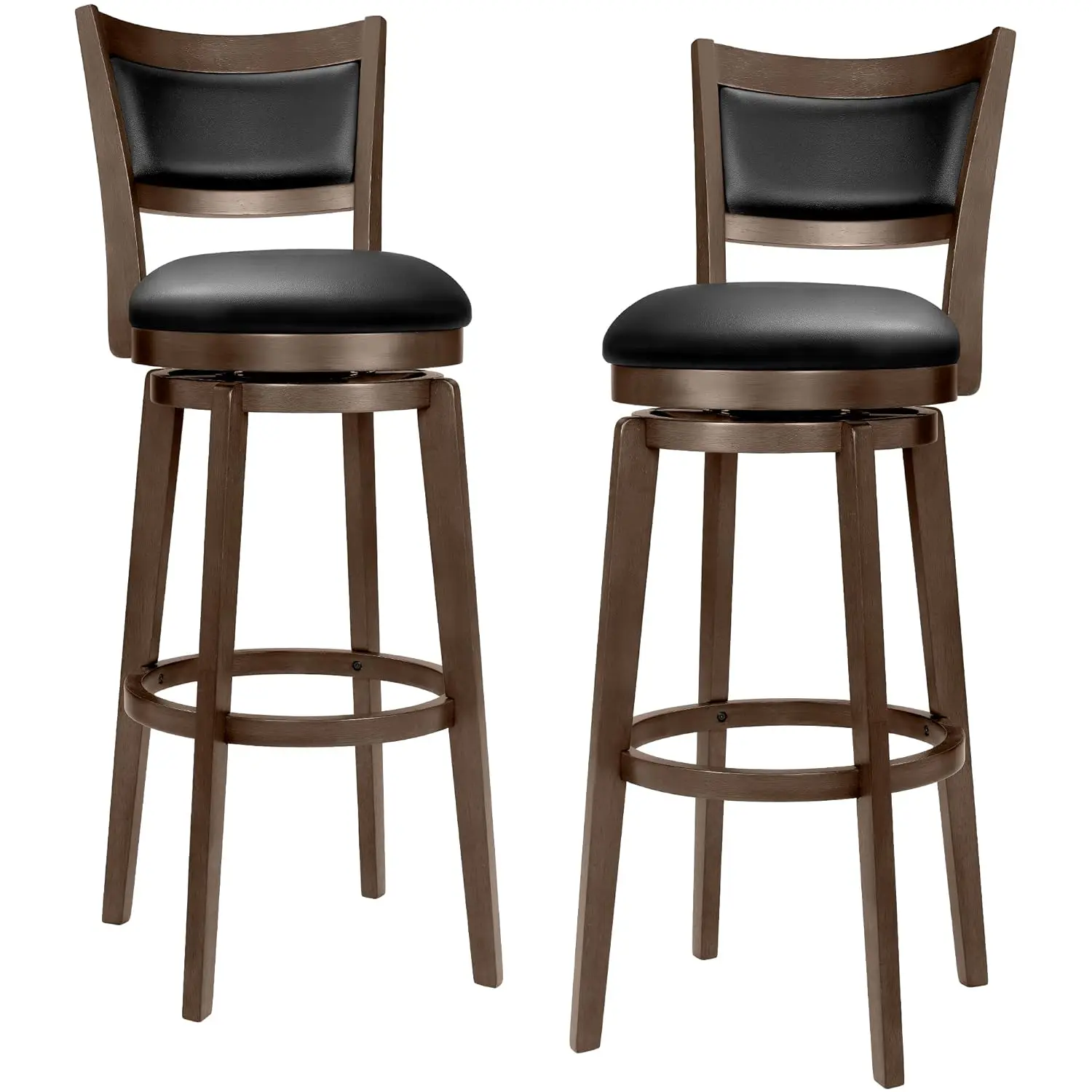 

Очень высокие барные стулья, набор из 2 поворотных сидений с высокой спинкой и мягкой обивкой из искусственной кожи, деревянная подставка для ног, кухонный остров, паб 34 дюйма по индивидуальному заказу