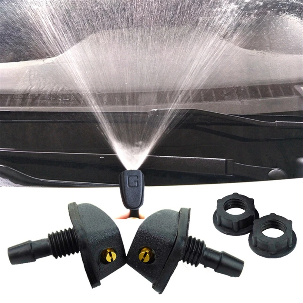 2 buah Universal penyesuaian kaca depan mobil Wiper Nozzle Jet Sprayer kit Sprinkler kipas air cerat Cover Washer Outlet