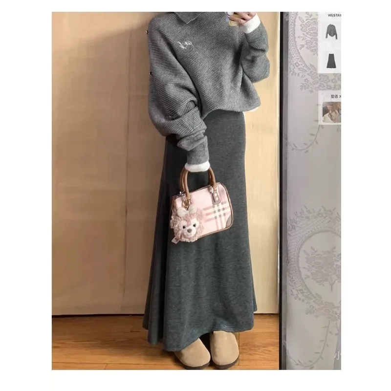 

Retro Chic Fishtail Skirt Elastic High Waist Solid Color Full Match Women's Skirt Autumn and Winter New Slim Fit Skirt