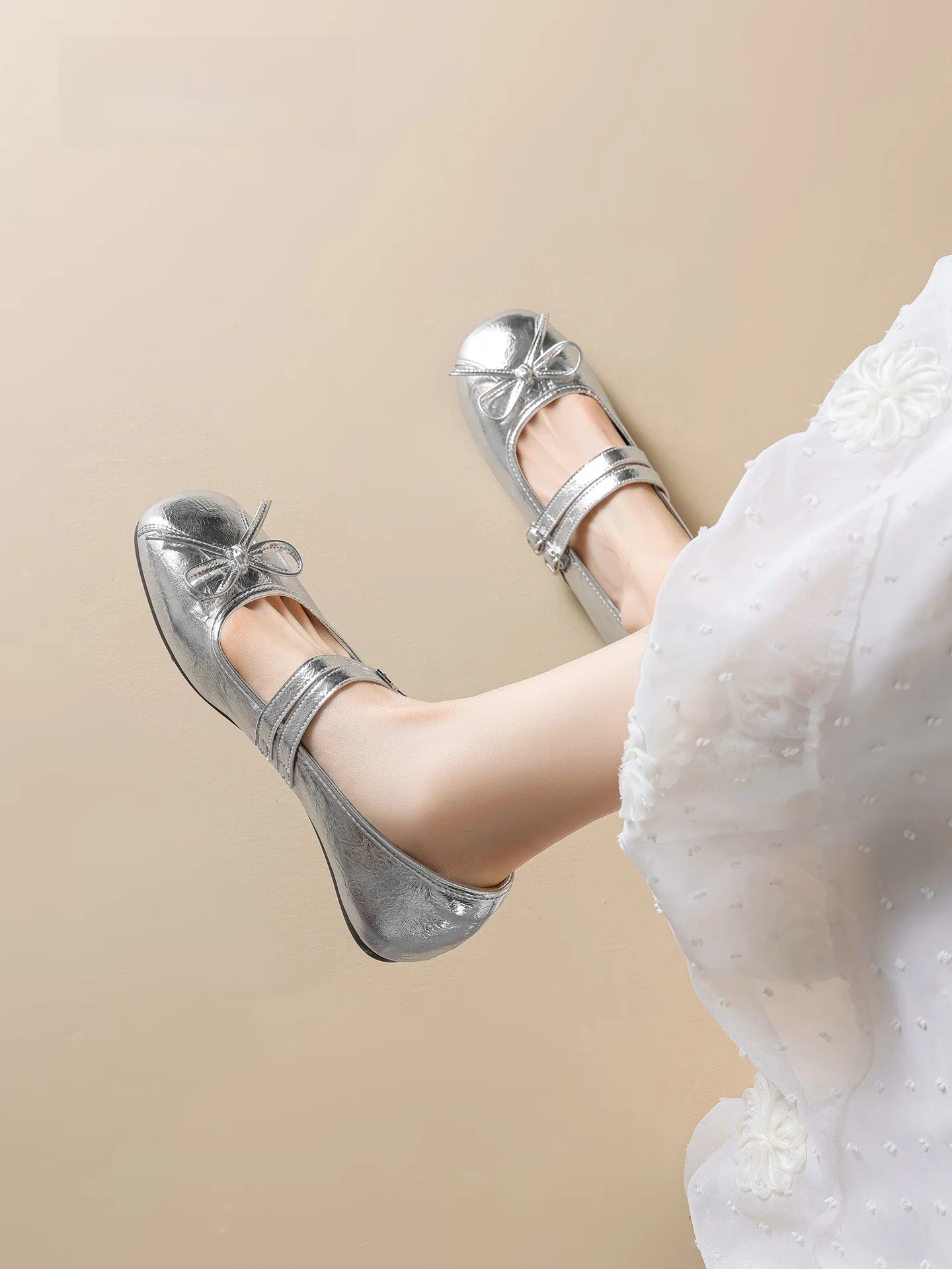

Agsdon Summer New Flat Mary Jane Shoes Women's Soft Bottom Ballet Shoe Knot Fashionable Single Shoes round Toe Rubb...