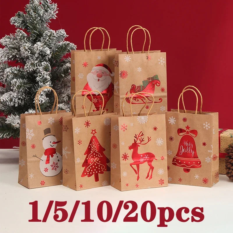 Wholesale Christmas Kraft Paper Gift Bags Santa Claus Candy Cookie Treat Box Packaging Bag 2024 Xmas Party Home Decor Supplies