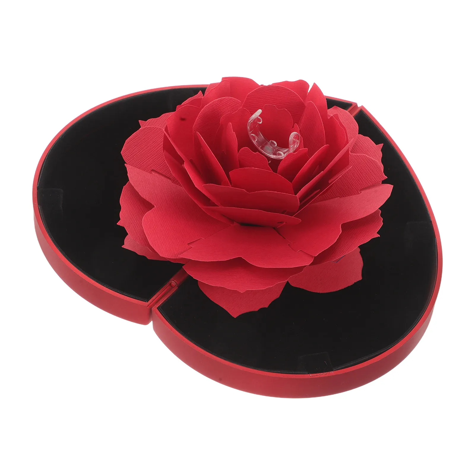 Rotating Rose Flower Heart Shaped Engagement Ring Box Valentine's Day Proposal Jewelry Display Storage Holder Wedding Rings