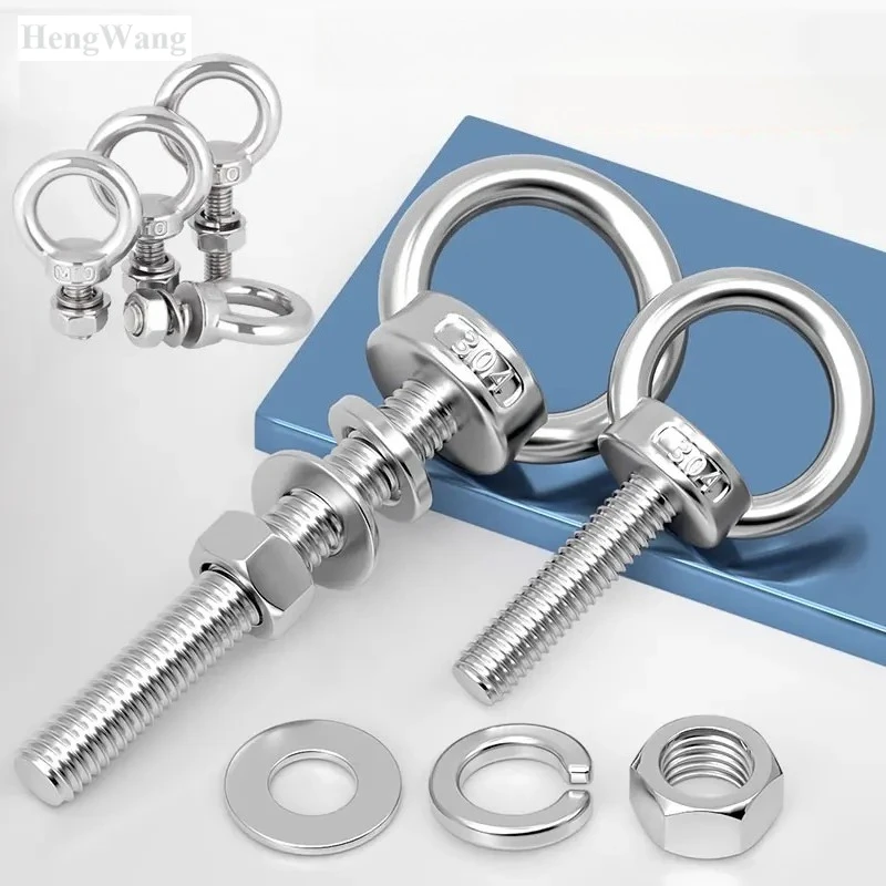 304 Stainless Steel Swivel Long Lifting Eye Bolt Eyebolts with Nuts & Washers Set Boat Screw M4*60 M6*60 M8*80 M10*100