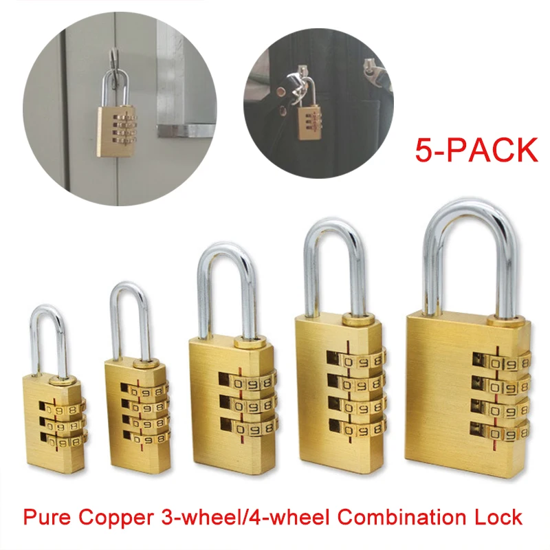 

5PCS Solid Brass Copper Security Padlock Password Combination Code Lock for Gym Digital Locker Suitcase Drawer Lock Hardware