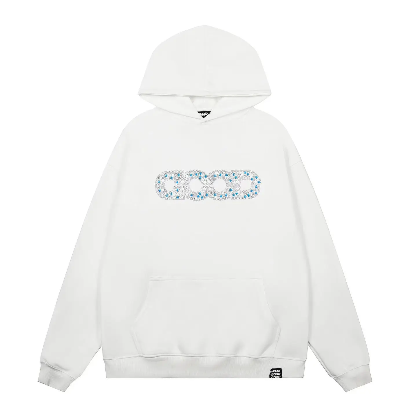 プレミアム品質の良質な新品、青がかったラインストーン付きフーディースウェットシャツ、カジュアルな秋冬ユニセックストップス