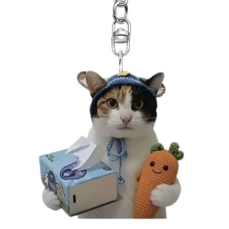 

Акриловый DIY-брелок для ключей/подвеска для сумки в виде кошки Дакаймен, милый, популярный в Douyin, с декором из папиросной бумаги и моркови, интернет-хит