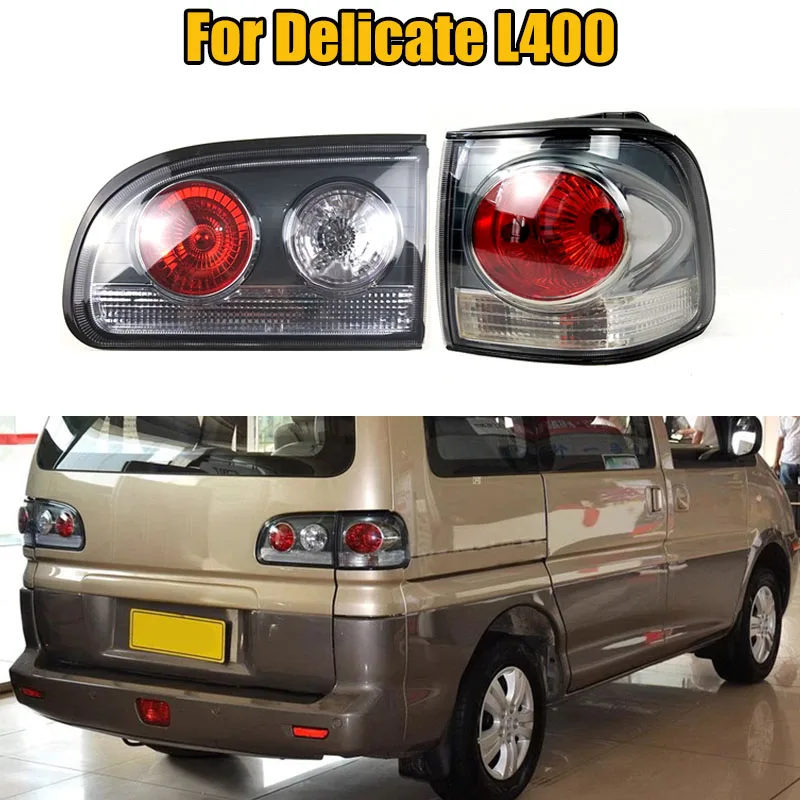 Outer/Inner Black RearTail Light Warning Lamp Tail Lamp With Bulbs Rear Warning Lights Auto Parts For Mitsubishi Delica L400