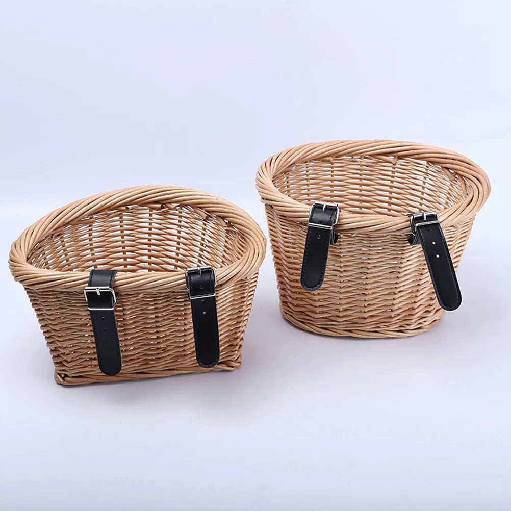 Premium Willow Front Bicycle Basket Oval Rattan Wicker Scratch Water Resistant Large Capacity Heavy Duty for Food
