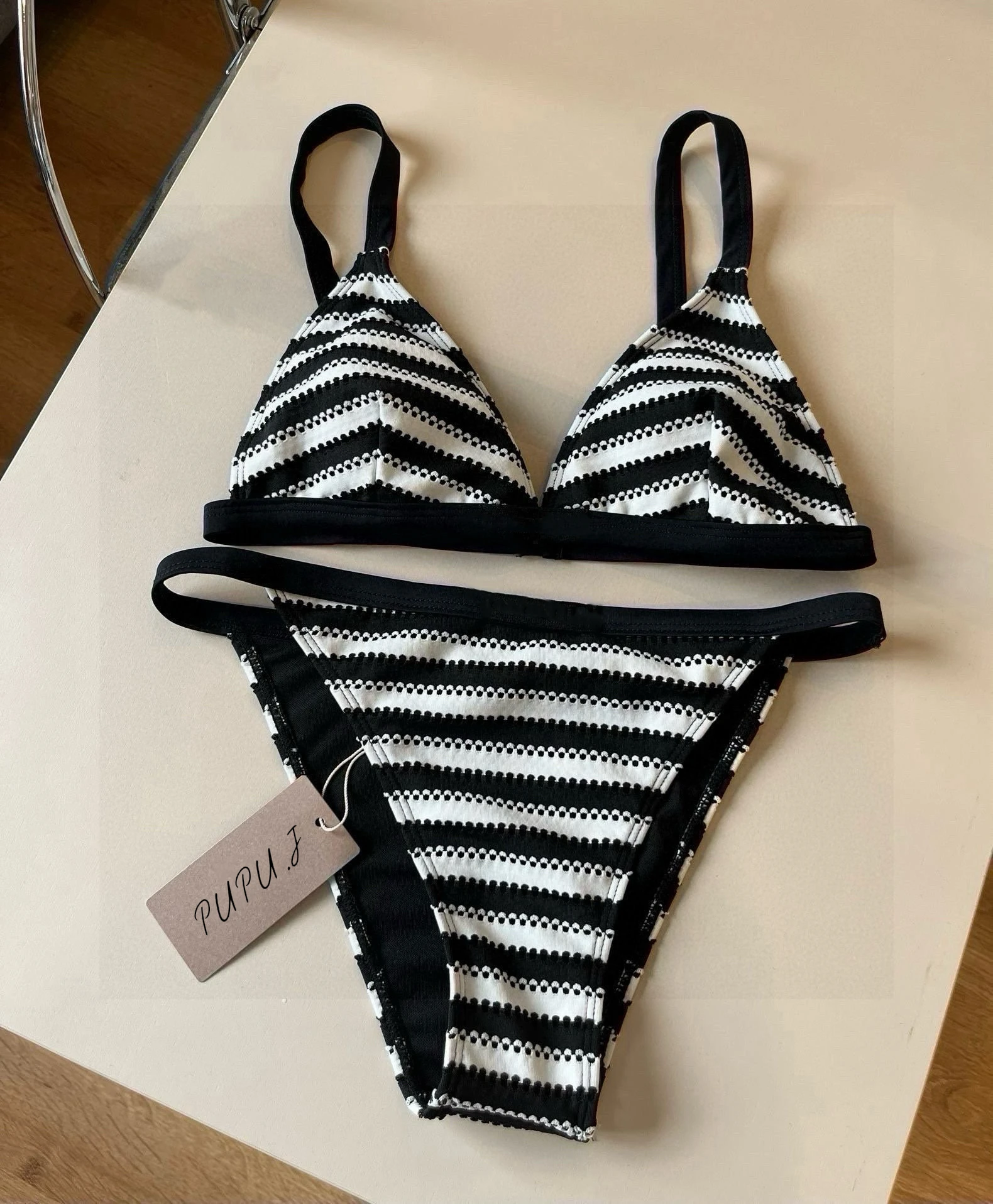 Figure Flattering Color Block Striped Two Piece Swimwear