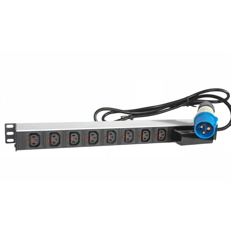 1U 19 Inch Rack Mount PDU 8 Way IEC C13 Power Distribution Unit with IEC 60309 CEE Plug for Server Rack Cabinet