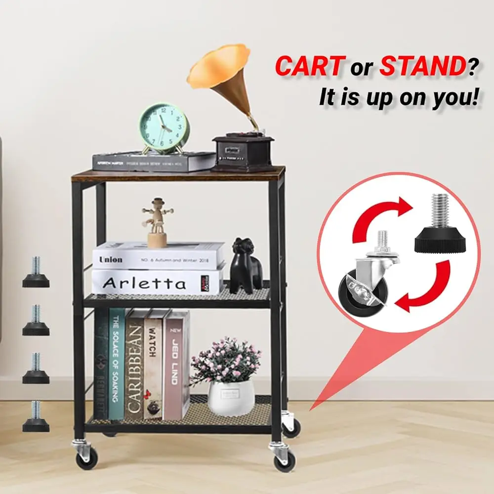 3 Tier Rolling Cart, Brown Kitchen Carts On Wheels With Storage, Multifunctional Utility Cart For Kitchen, Bathroom, Living