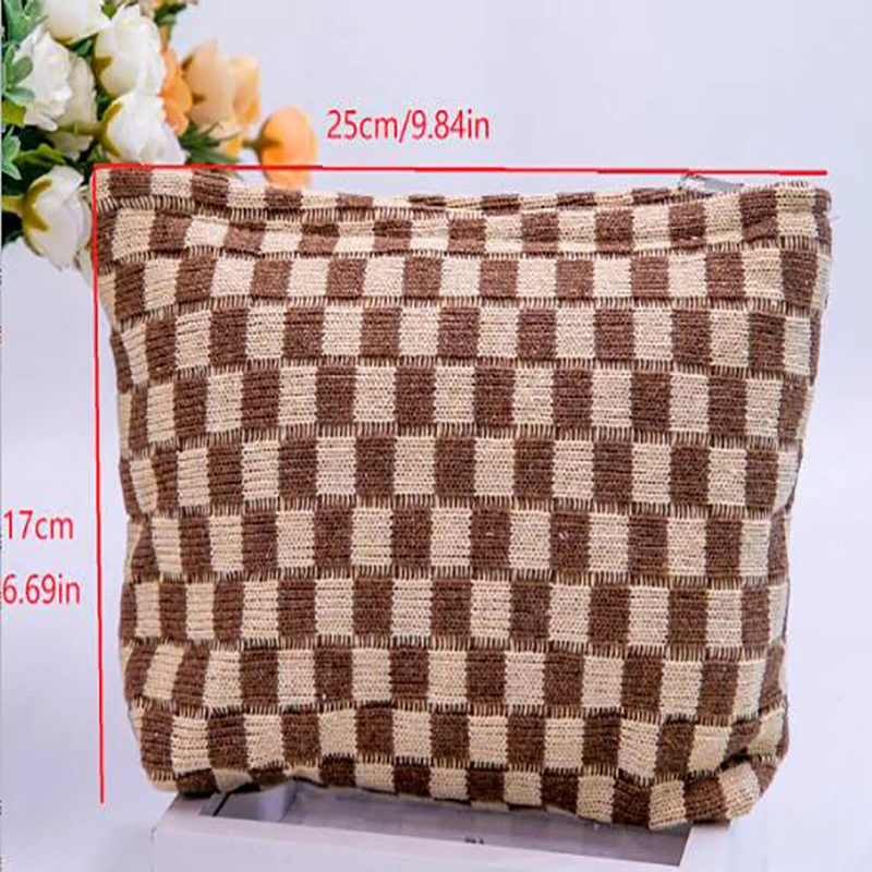 2PC Lattice Knitted Autumn And Winter Storage Portable Large Capacity Daily Wash And Makeup Bag