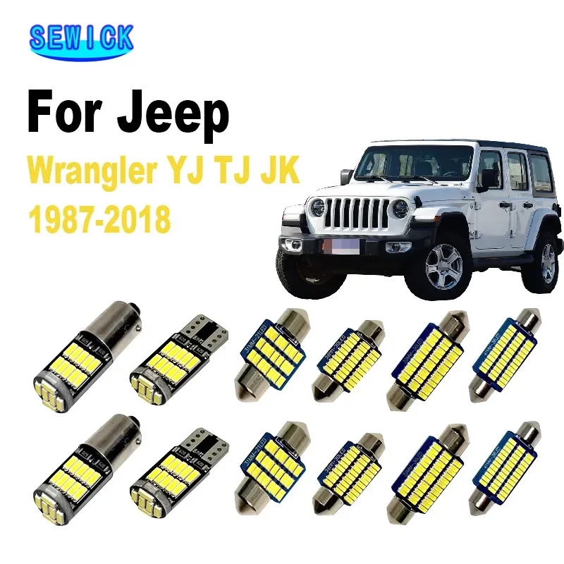 SEWICK Car Bulbs For Jeep Wrangler YJ TJ JK 1987-2018 Canbus LED Interior Light License Plate Lamp Kit Auto Lighting Accessories