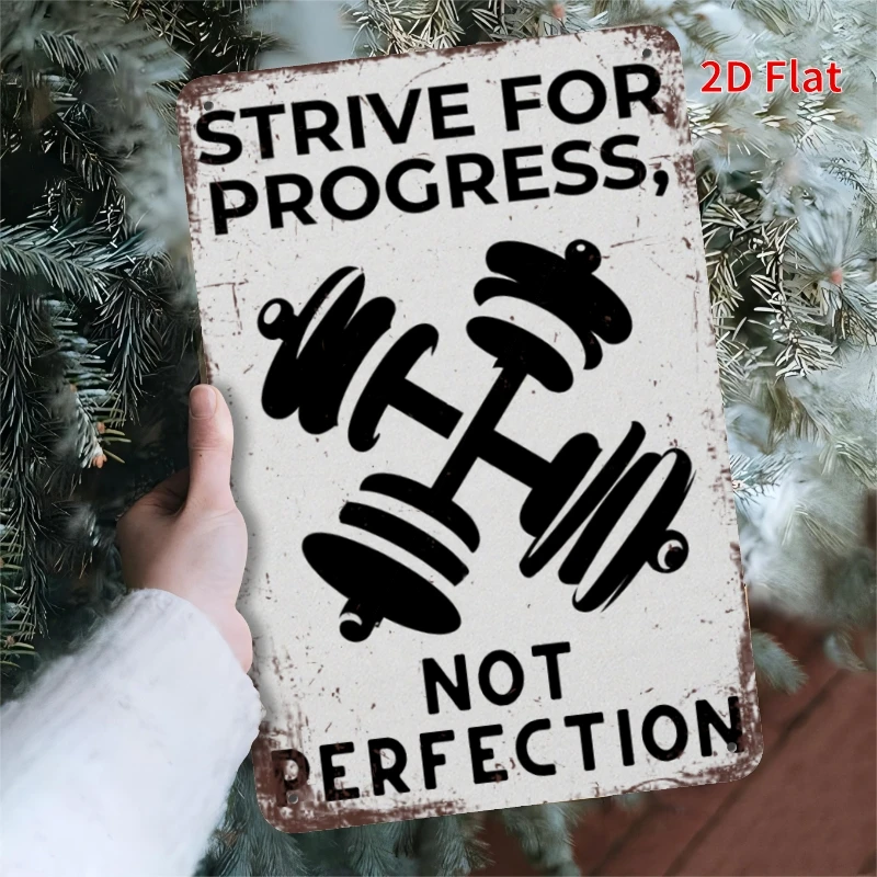 2D Flat-1pc 2D Flat Retro Metal Sign |Pursue Progress,Not Perfection,Ideal for Home,Bar,and Restaurant Wall Decor,Classic Design