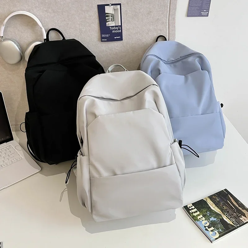 Sacs d'école solides en nylon Softback pour femmes, sacs à fermeture éclair, fil à coudre, décontracté, grande capacité, haute qualité, américains, nouveau, 2024