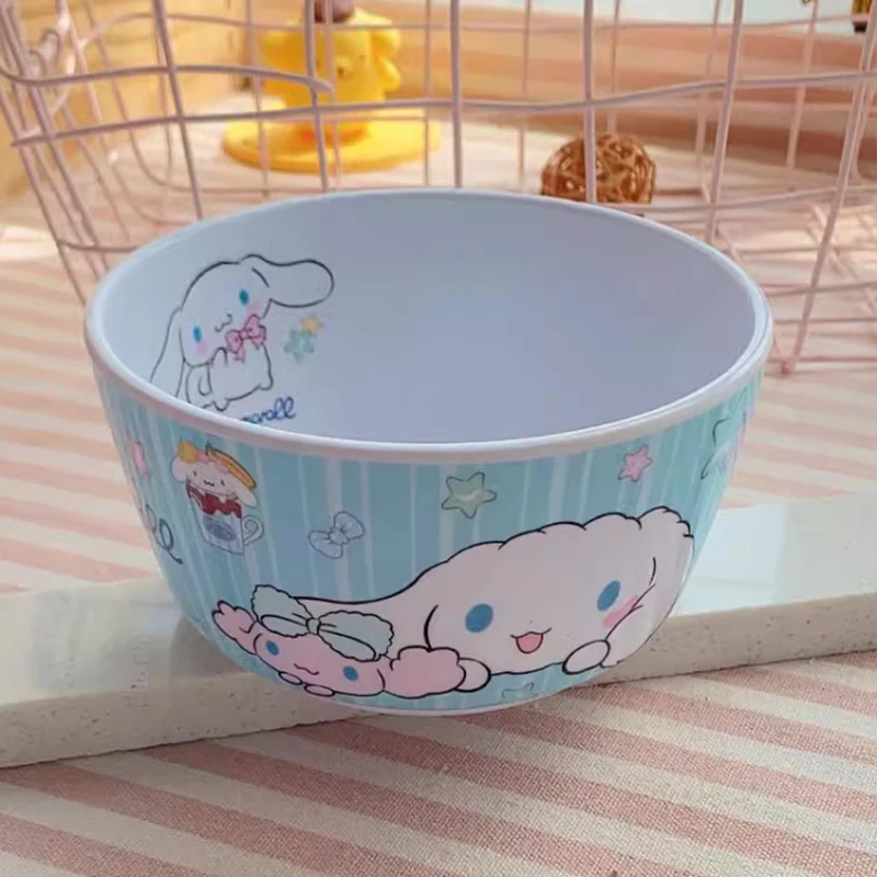 Kawaii Sanrio Hello Kitty cuencos Cinnamoroll Kuromi Pochacco lindo estudiante anticaída plato de comedor juguetes de cocina regalos para niñas