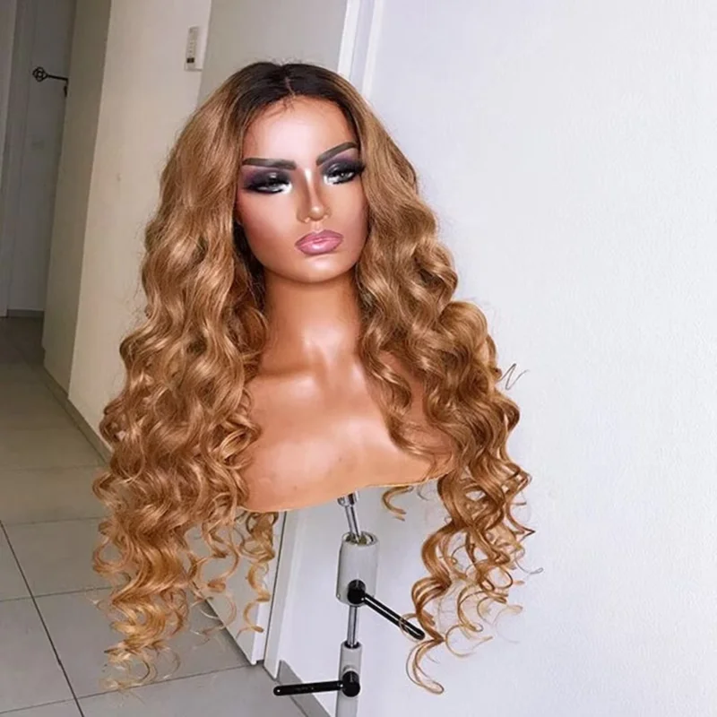 

Ombre Blond Glueless 26 inch Soft Long Deep Wave180 Density Lace Front Wig For African Women Baby hair Heat Resistant Daily