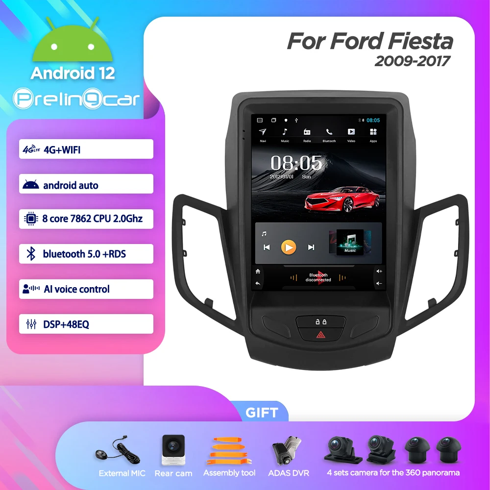 Vertical Screen Android 12.0 System Car Gps Multimedia Radio Player For Ford Fiesta Courier 2009-2017 Years DSP Navistar Double