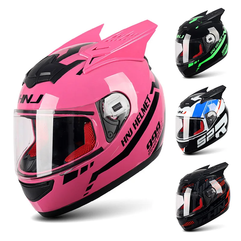 

Men's Full Face Motorcycle Helmet Four Seasons Motocross Helmets Cascos Para Motos Full Helmets with Cat Ears Adult Helmets