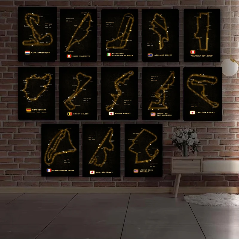 Classic Nürburgring Race Track  Poster Abstract Racing Raceway Map Wall Art  Painting Canvas Print Poster Home Living Room Decor