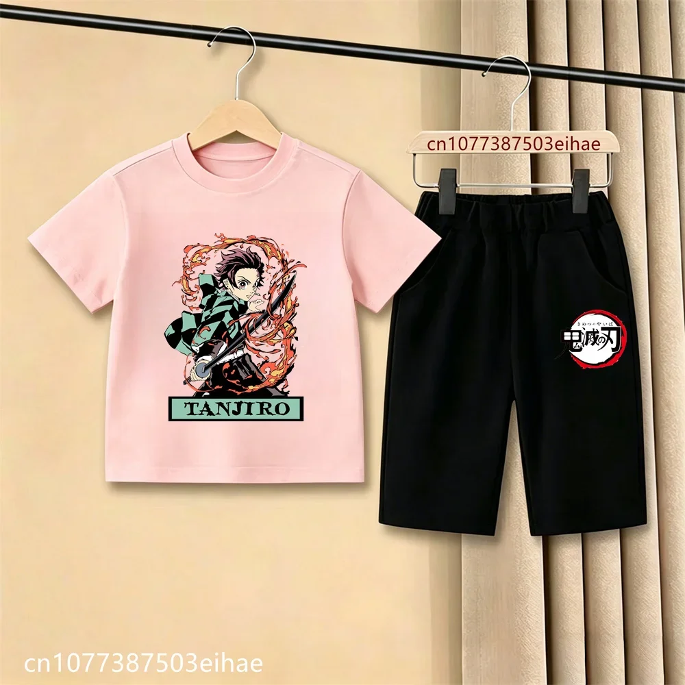 Demon Slayer Ghost Blade Art Print Kids T-Shirt Casual Shorts Manga Anime Style Boys Girls Summer Daily Casual Two Piece Outfit