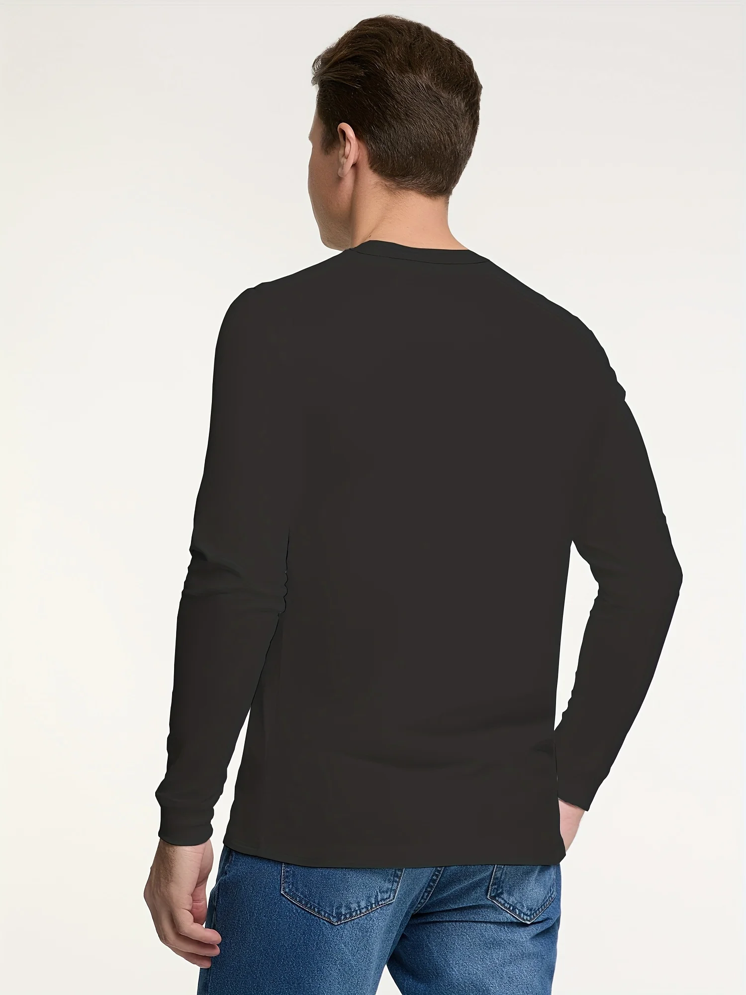 100% Cotton Men's Long Sleeved Round Neck Loose Classic Print Autumn and Winter Casual Versatile T-Shirt Top image 4